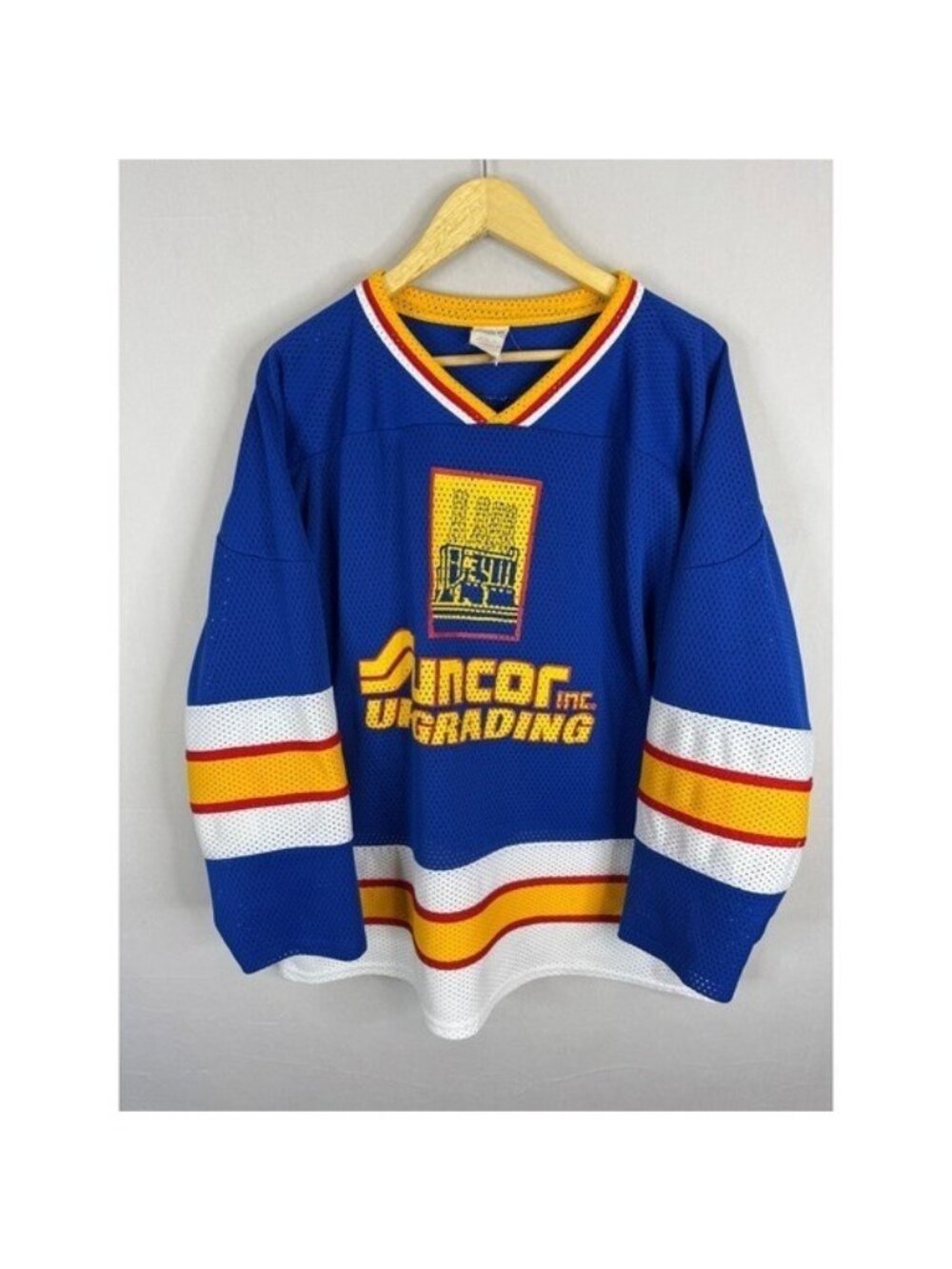 Vintage  Suncor Inc Upgrading Hockey Jersey Blue Mens XL 13 Mesh